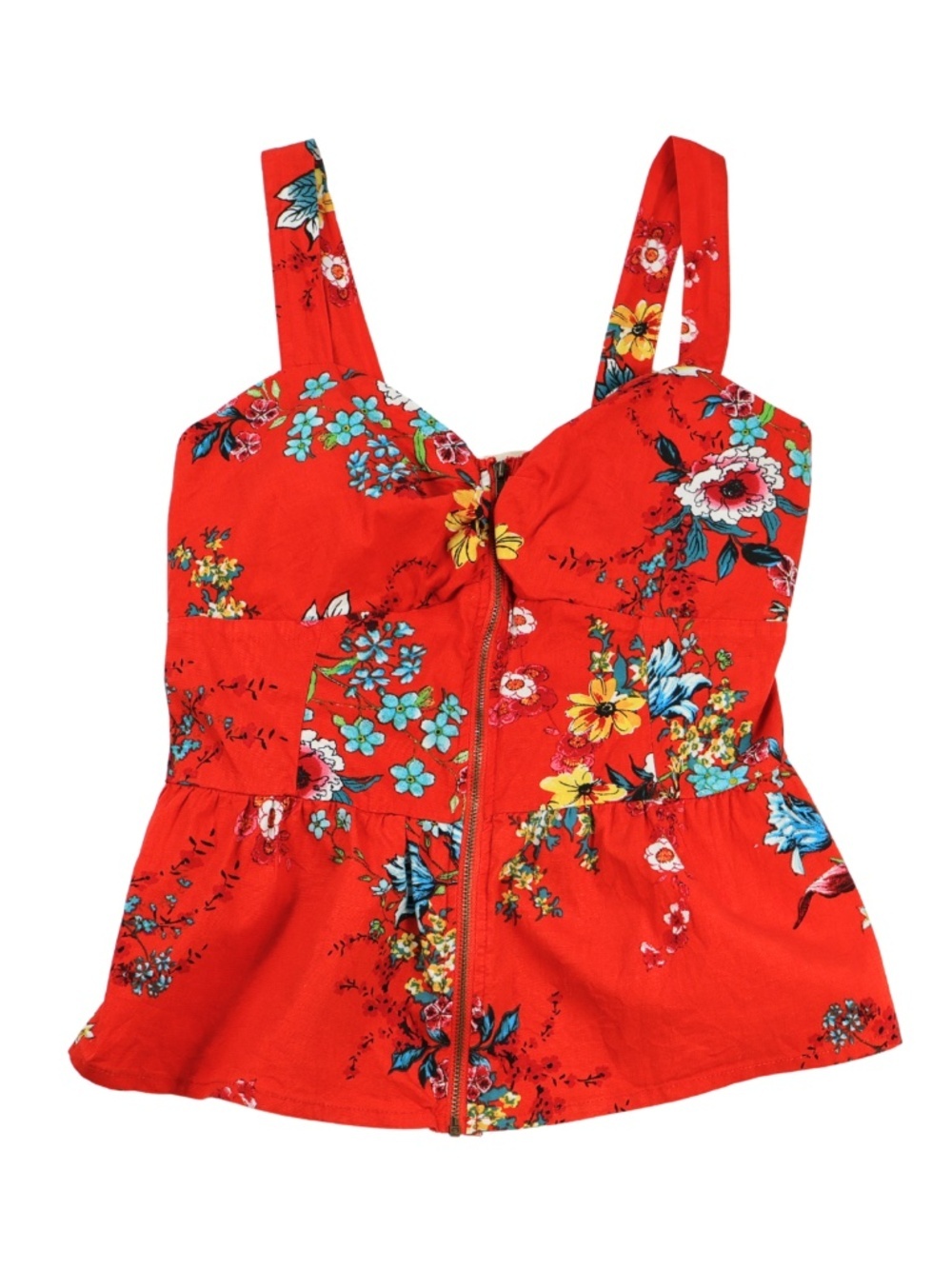 Liberty Love Tropical Floral Peplum Tank Top Large Red Boho Cottagecore